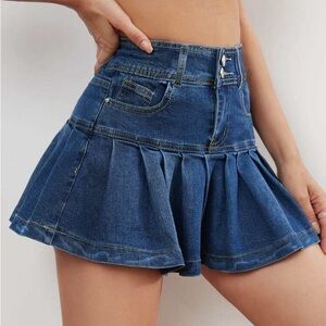 SHEIN Blue Denim Pleated Skirt